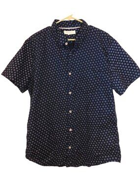 Aeropostale Mens L Button Up Shirt Navy Micro Print Short Sleeve Casual 100% Cot